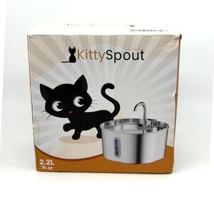 KittySpout 2.2L Cat Water Fountain Stainless Steel with 4 Filters EUC